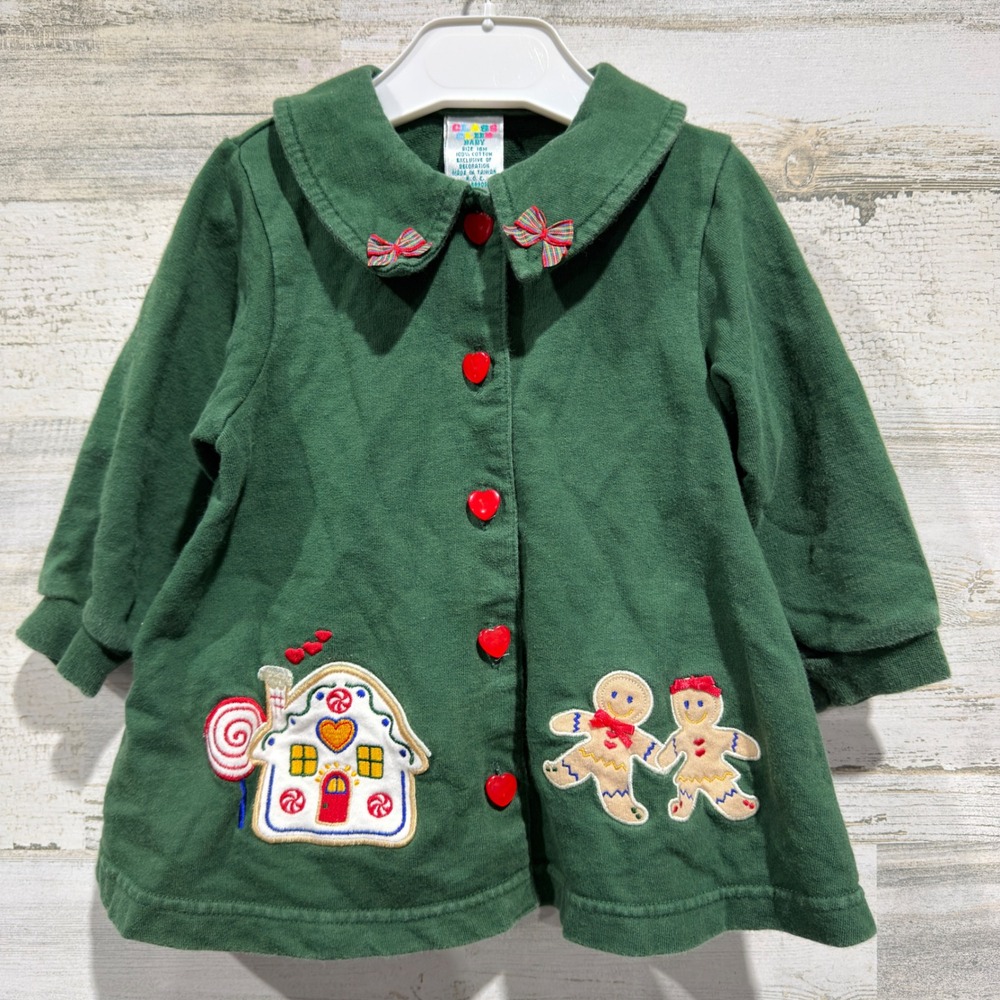 Class Club Gingerbread Cardigan Girls 18M Green Cotton Vintage GUC*